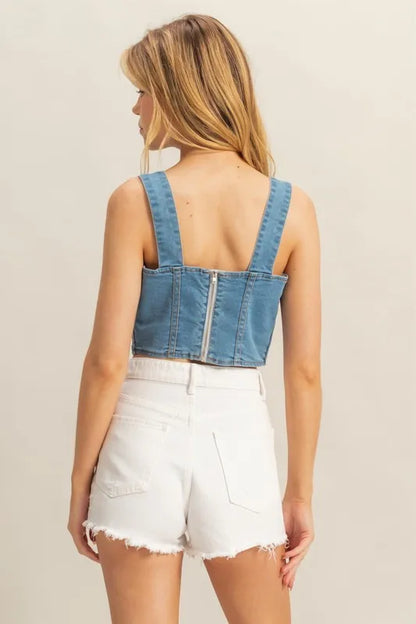 Hyfve Washed Sweetheart Neck Wide Strap Denim Tank Top - Love Salve 