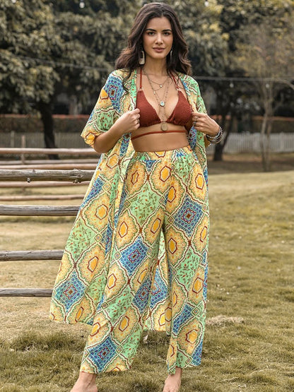 Printed Half Sleeve Top and Wide Leg Pants Set.