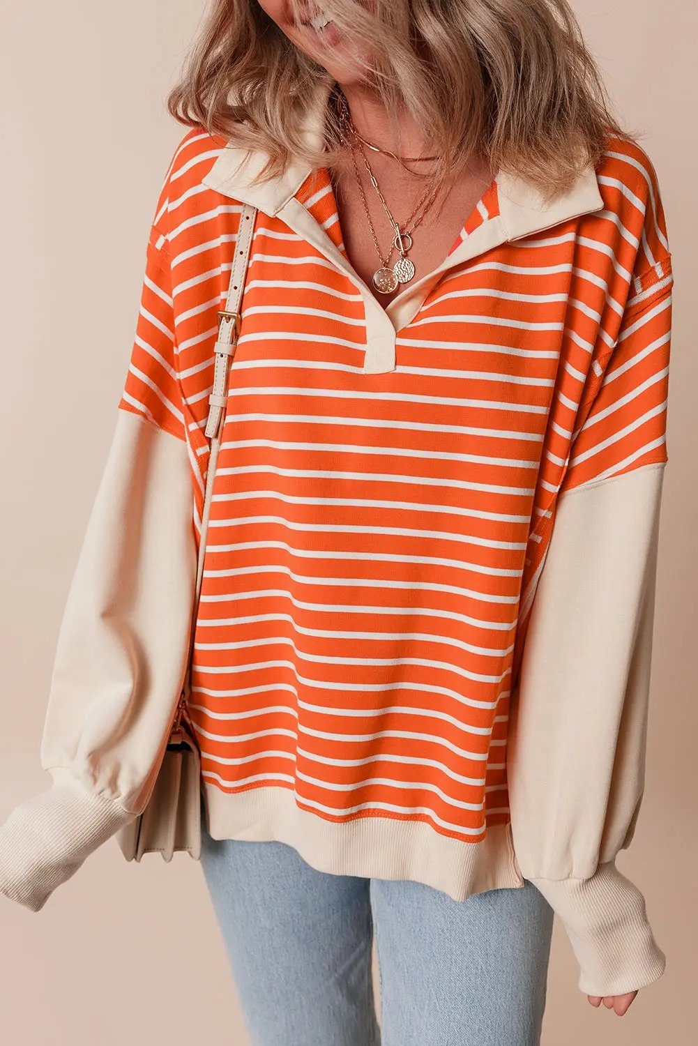 Alaina Loose Fit Color Block Striped Sweatshirt - Love Salve 