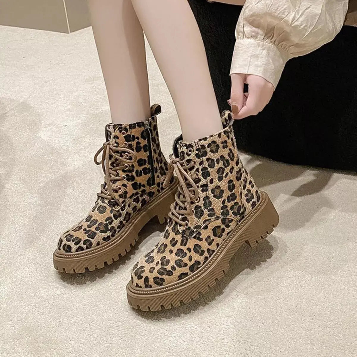 Animal Print Lace-Up Ankle Boots Simply Love