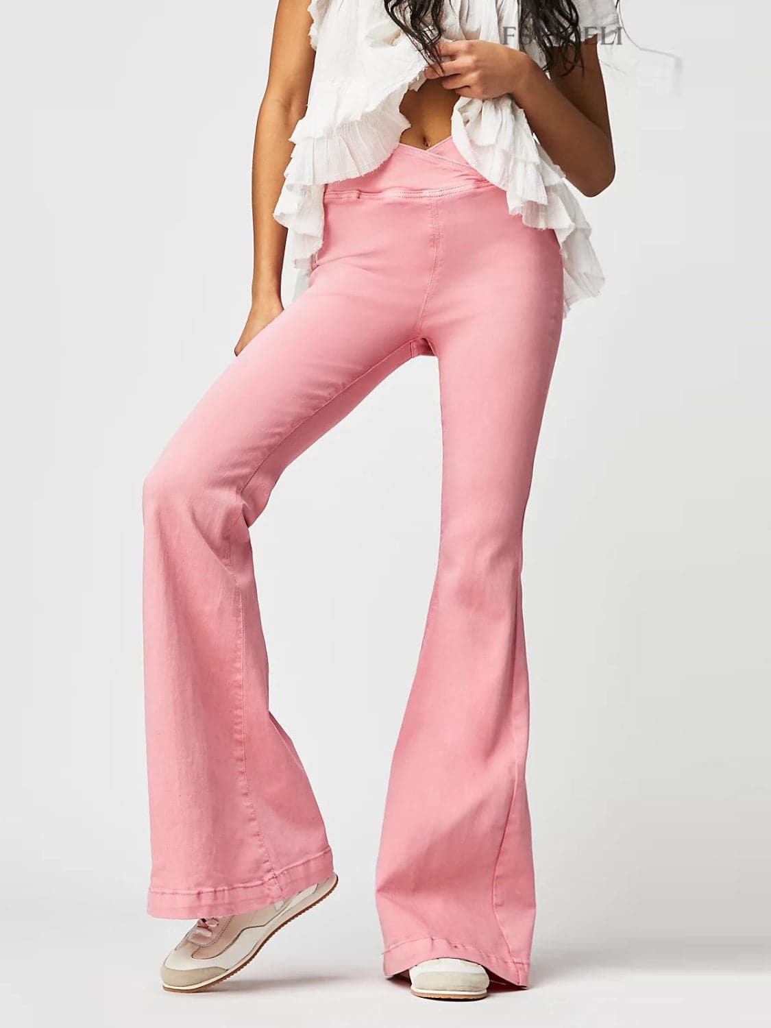 Asymmetric waist flare jeans