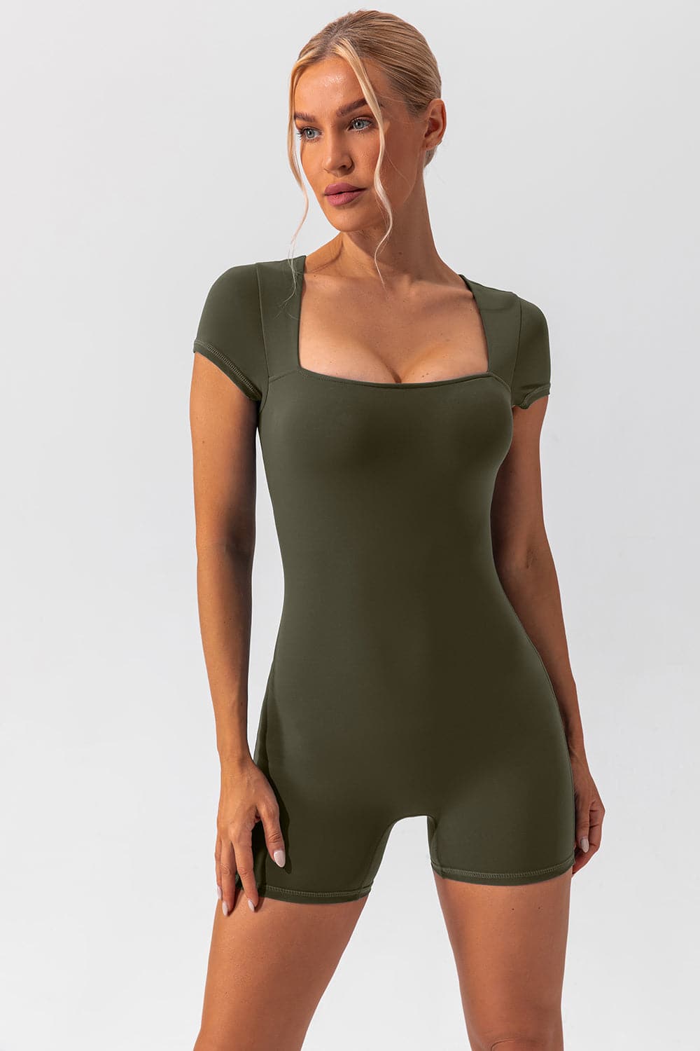 Square Neck Cap Sleeve Active Romper.