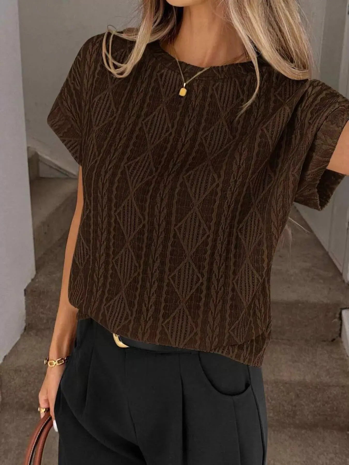 Diamond Pattern Round Neck Top Simply Love