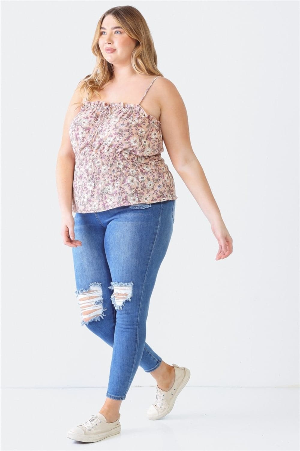 Zenobia Plus Size Frill Floral Square Neck Cami.