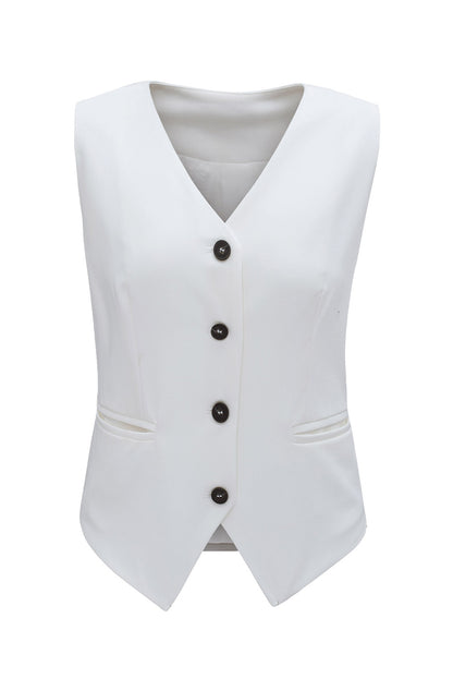 Elegant white V-neck button-up vest for a polished look