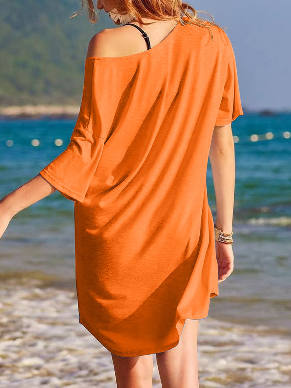 Pocketed V-Neck Short Sleeve Tee Dress.