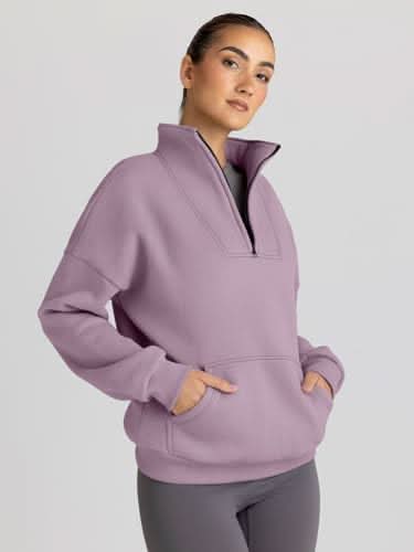 Trendy Queen Sweatshirts Half Zip Pullover Quarter Zip Oversized Hoodies Sweaters Comfy Fall Outfits 2024 Y2K Winter Clothes - Love Salve 