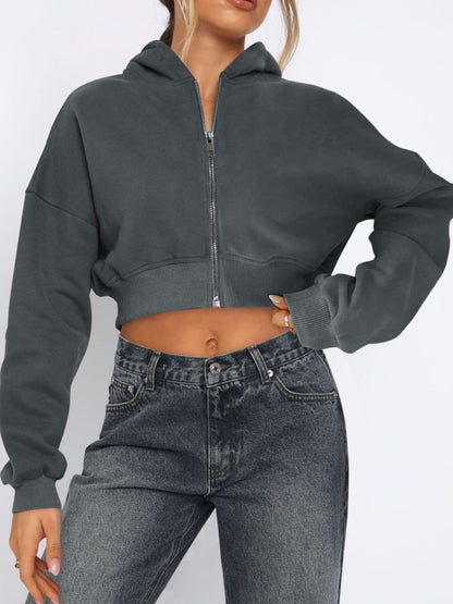 Cropped zip-up hoodie for women