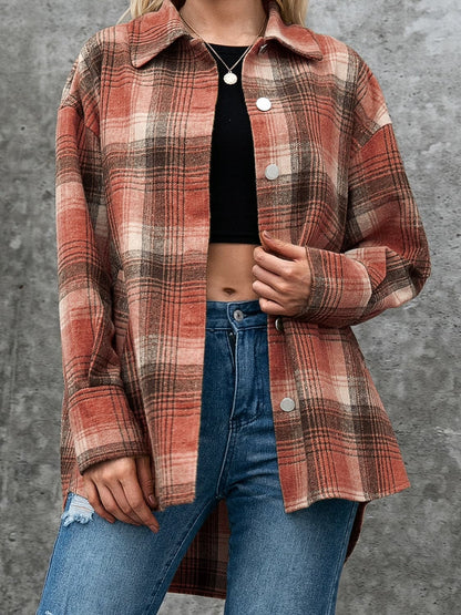 Plaid Button Up Long Sleeve Jacket.