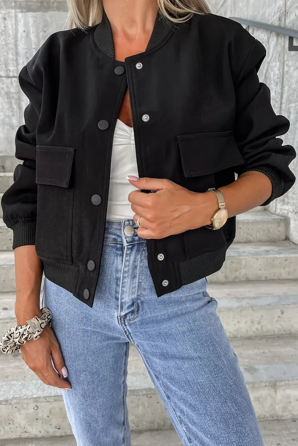 Chic long sleeve snap jacket