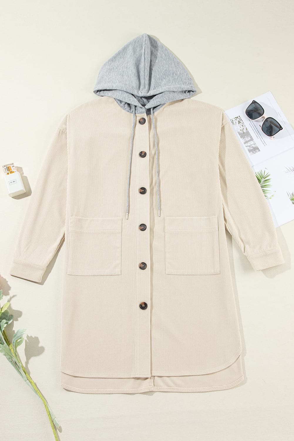 Drawstring Dropped Shoulder Long Sleeve Longline Jacket.