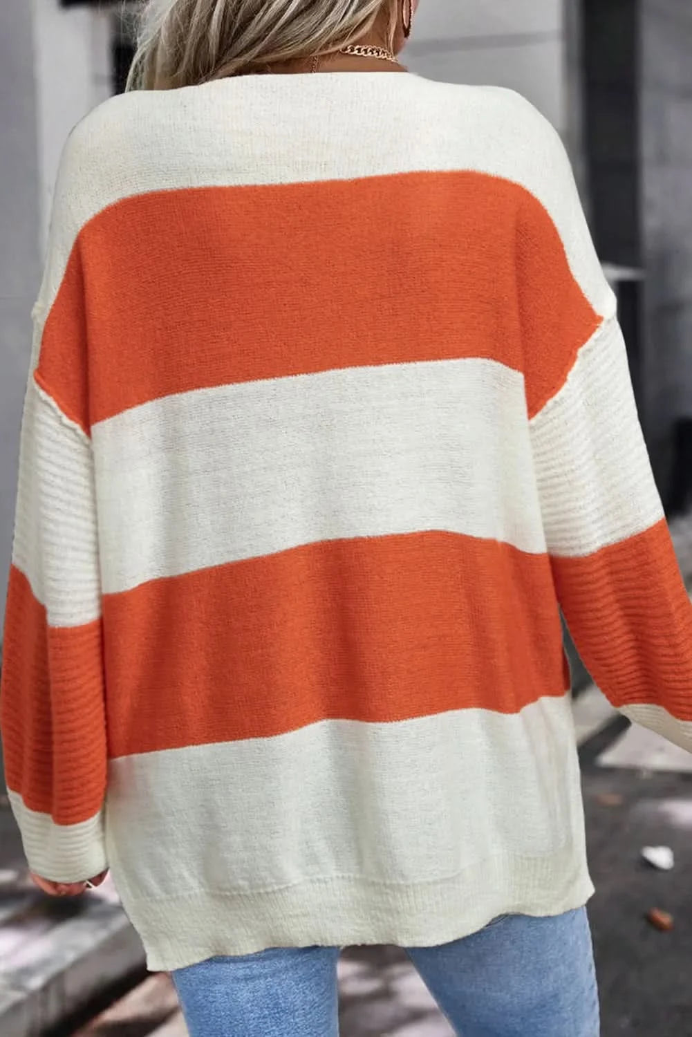 Vibrant color block V-neck sweater with dropped shoulders