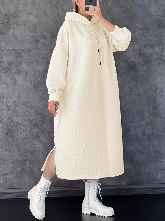Textured Knit Hoodie Dress with Side Slit Simply Love