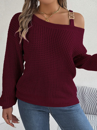 Asymmetrical Neck Long Sleeve Sweater.