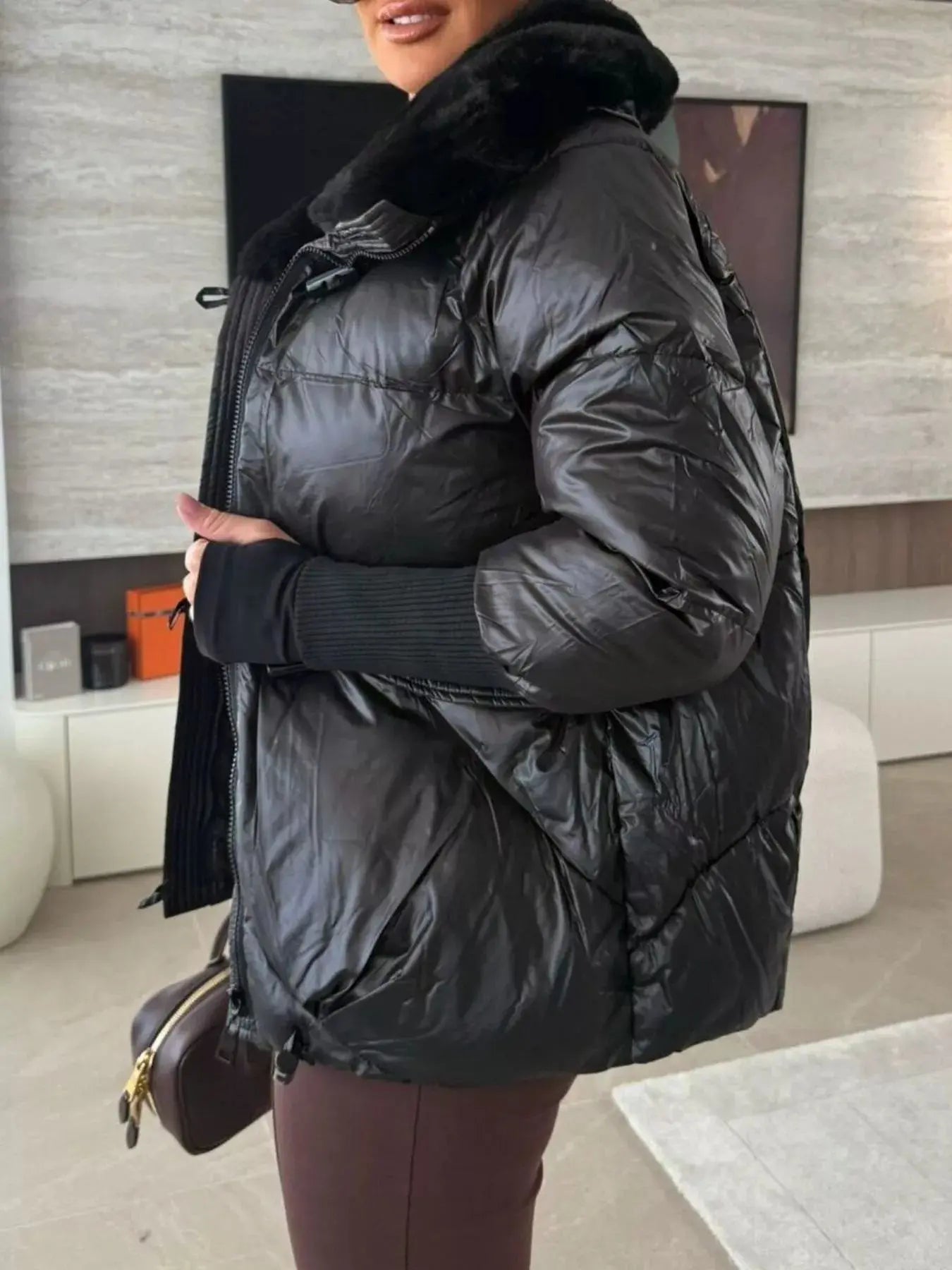 Fur Collar Padded Puffer Jacket Simply Love