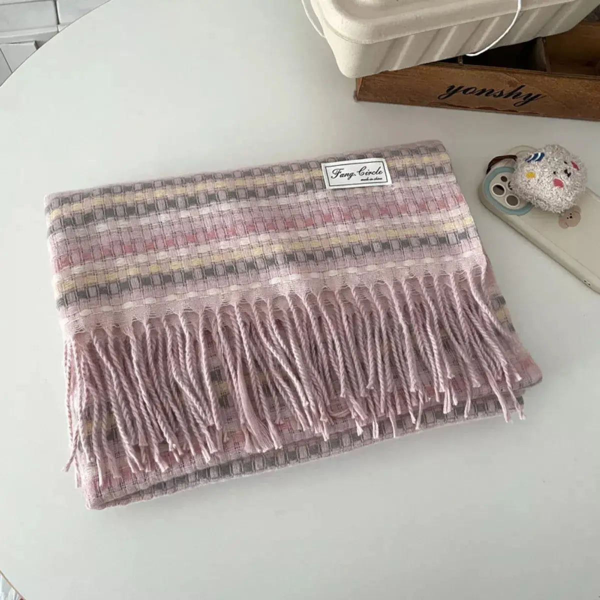 Plaid Fringe Warm Scarf Simply Love
