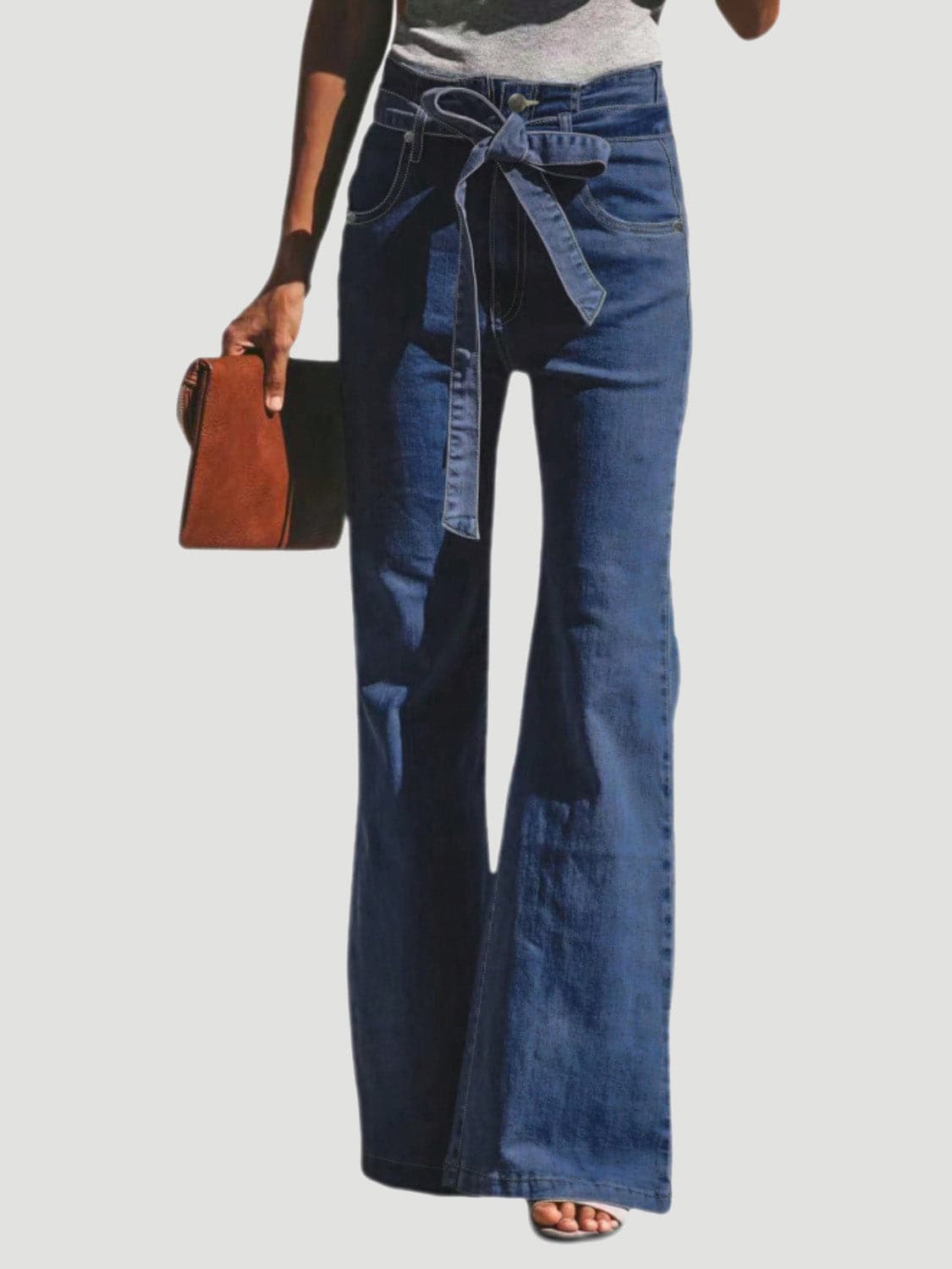 Tied Flare Jeans with Pockets.