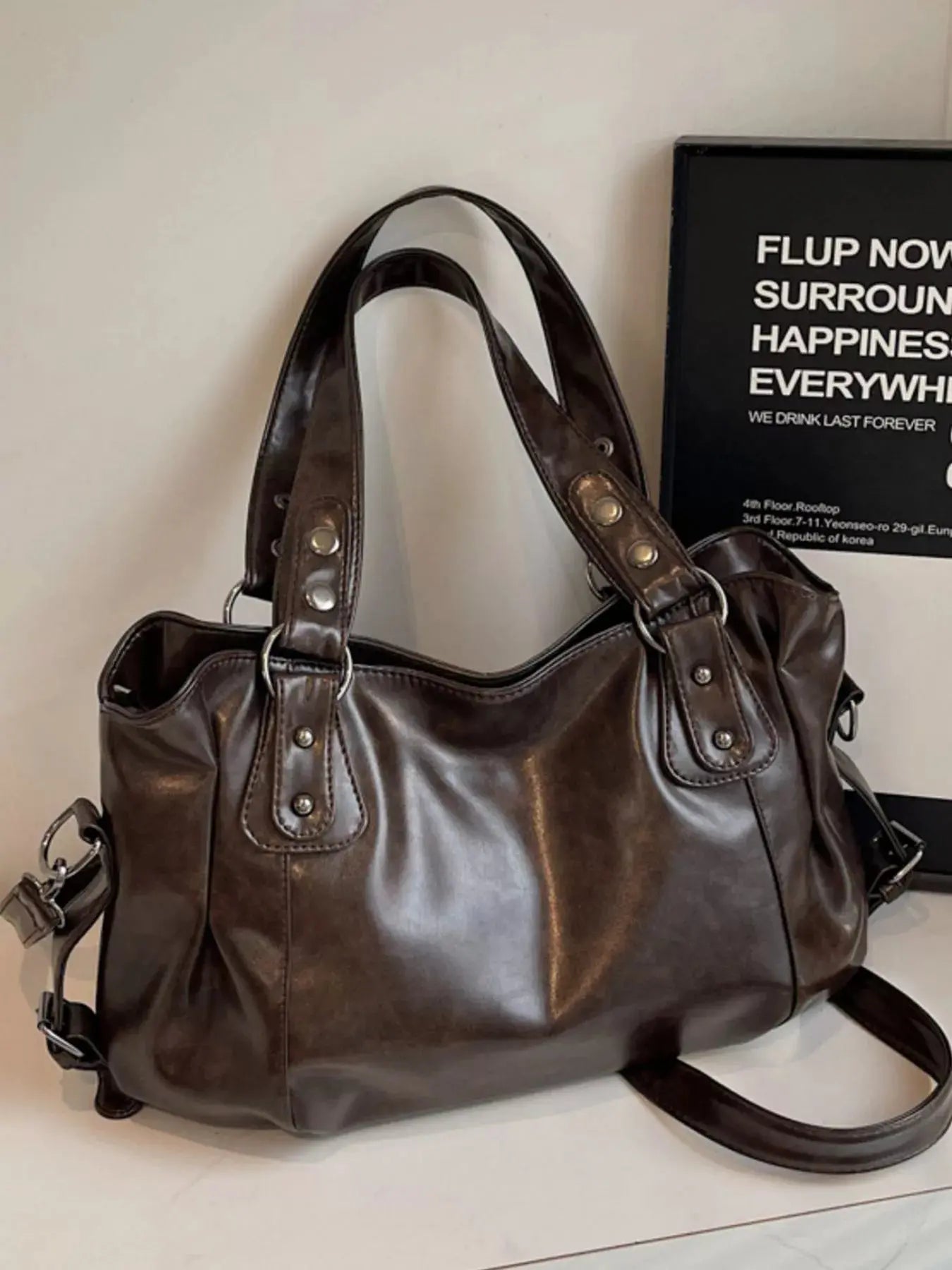 Vintage Style PU Leather Handbag Large Tote With Shoulder Straps Simply Love