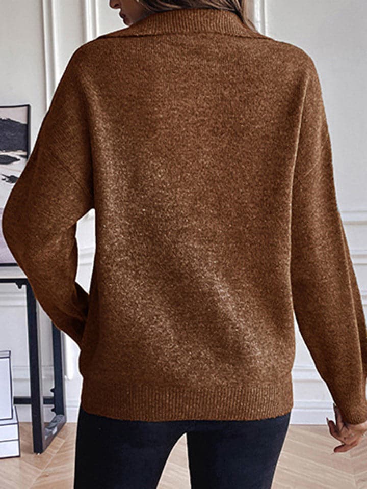 Half Zip Dropped Shoulder Sweater.