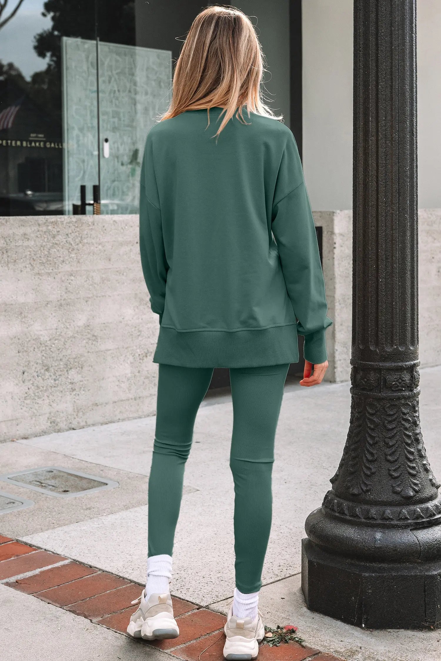 Dear-Lover Green Oversized Sweatshirt Set Women's Casual Slit Leggings 2pc Fall Outfit Dear-Lover Dropshipping