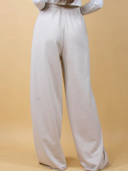 Wide Leg Pants with Elastic Waist and Pockets