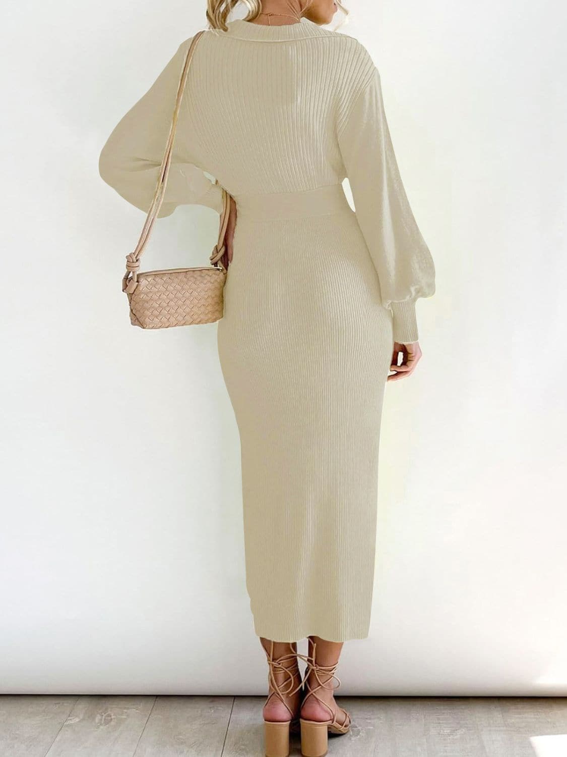 Tied Long Sleeve Wrap Sweater Dress.