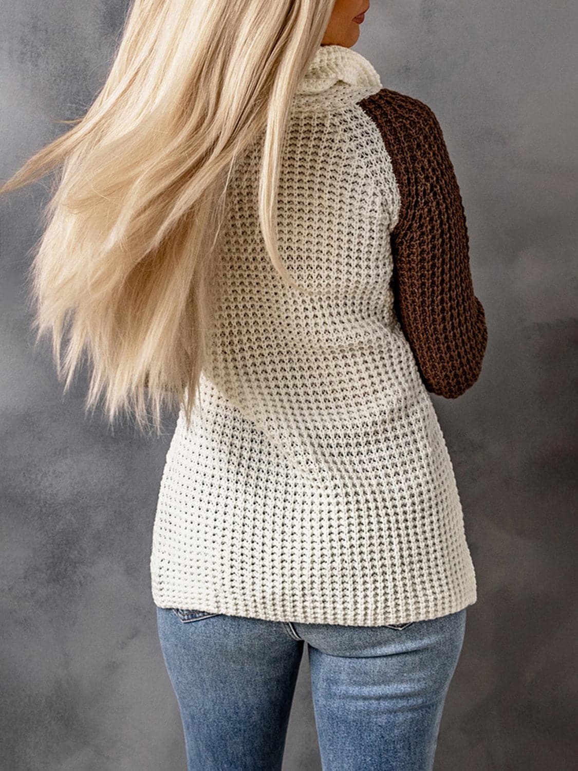 Contrast Decorative Button Turtleneck Sweater.