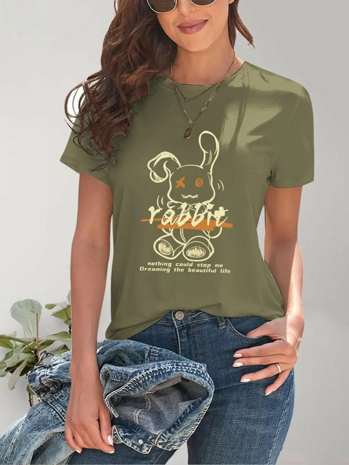 Chic rabbit graphic tee for women - Love Salve 