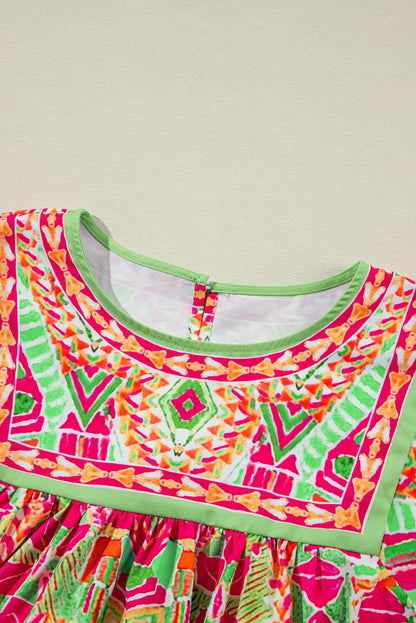 Plus Size Printed Round Neck Half Sleeve Blouse.