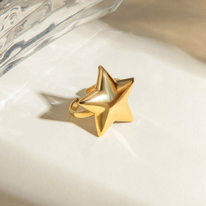 18K Gold-Plated Stainless Steel Star Ring.