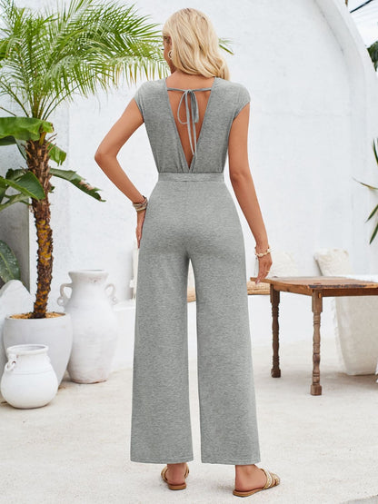 Twisted Round Neck Cap Sleeve Jumpsuit.