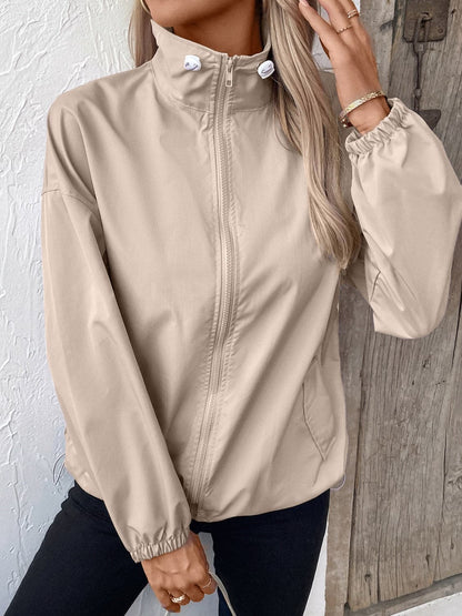 Pocketed Zip Up Long Sleeve Jacket.