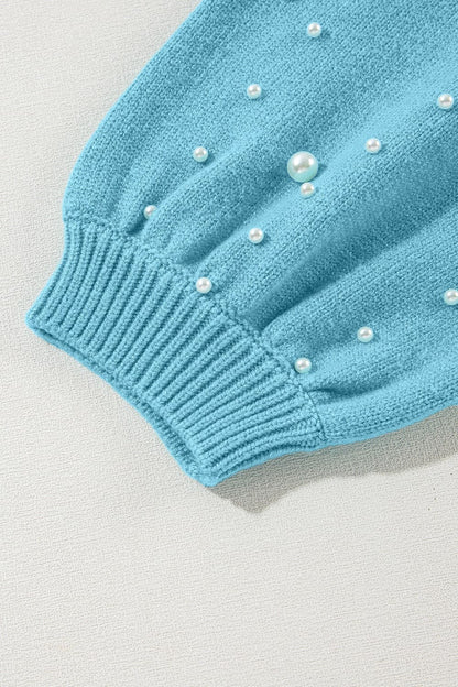 Pearl Detail Contrast Round Neck Sweater.