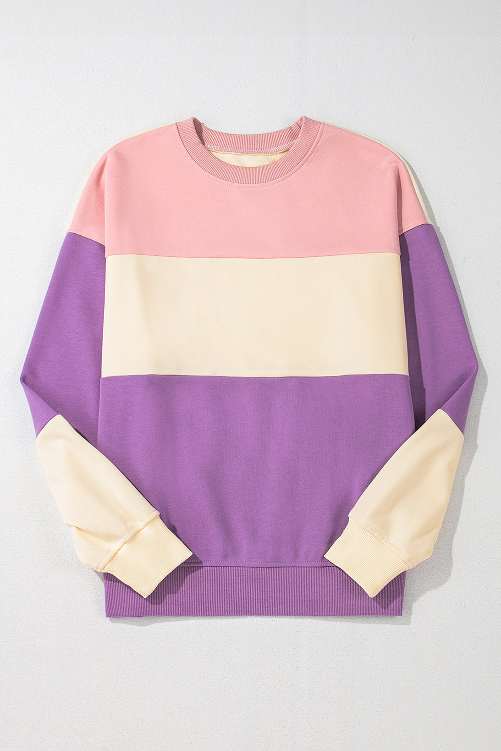 Cozy meadow mauve patchwork colorblock sweatshirt