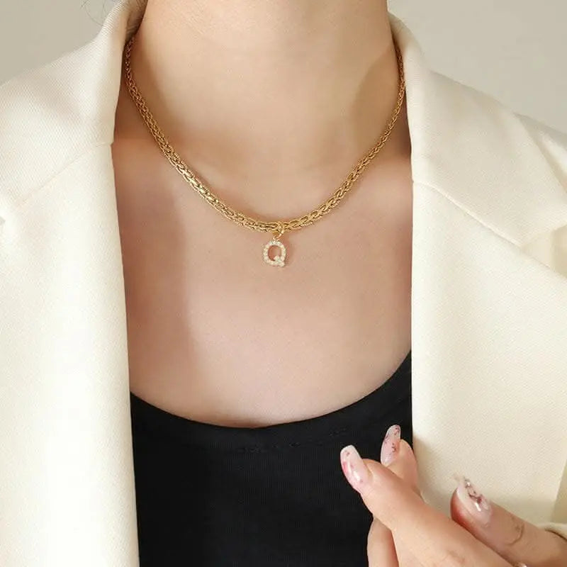 Brass zircon letter pendant necklace - Love Salve 