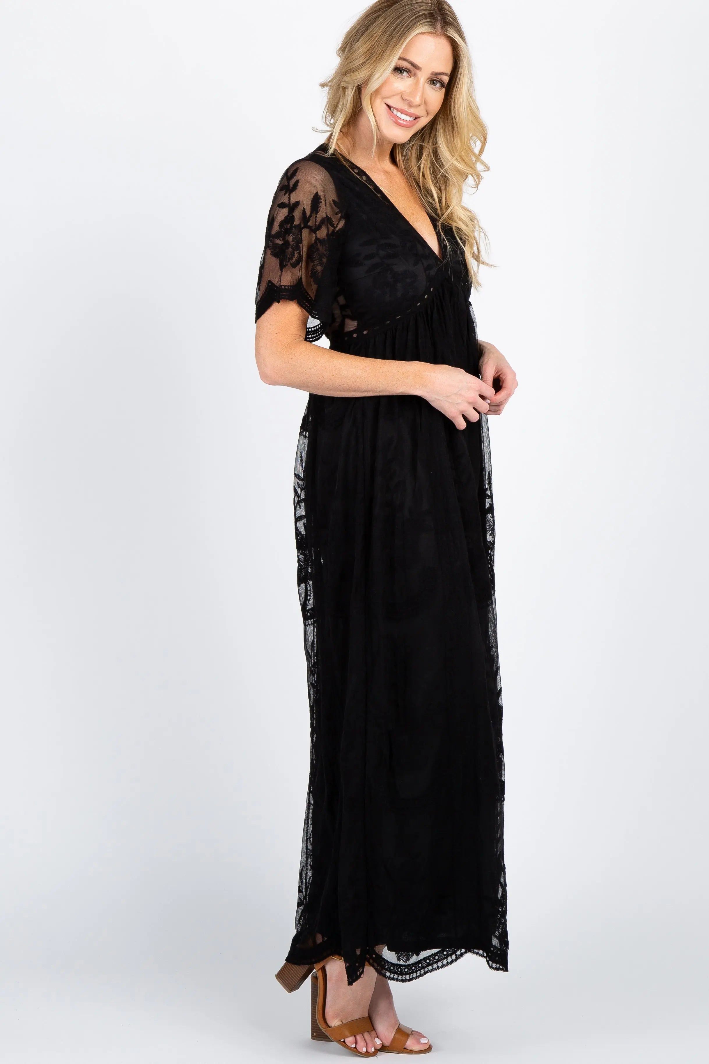 PinkBlush Black Lace Mesh Overlay Maxi Dress PinkBlush