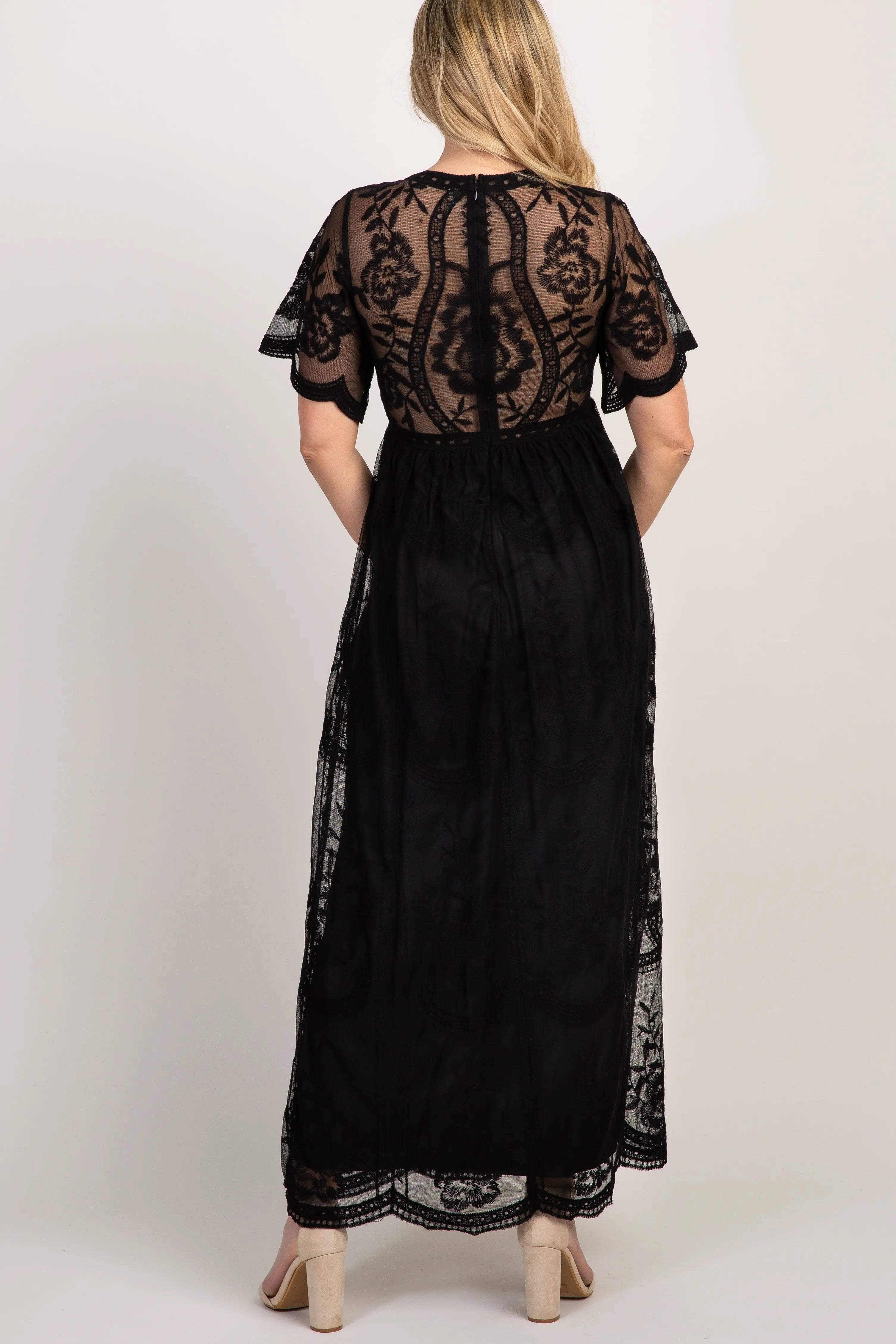PinkBlush Black Lace Mesh Overlay Maternity Maxi Dress PinkBlush