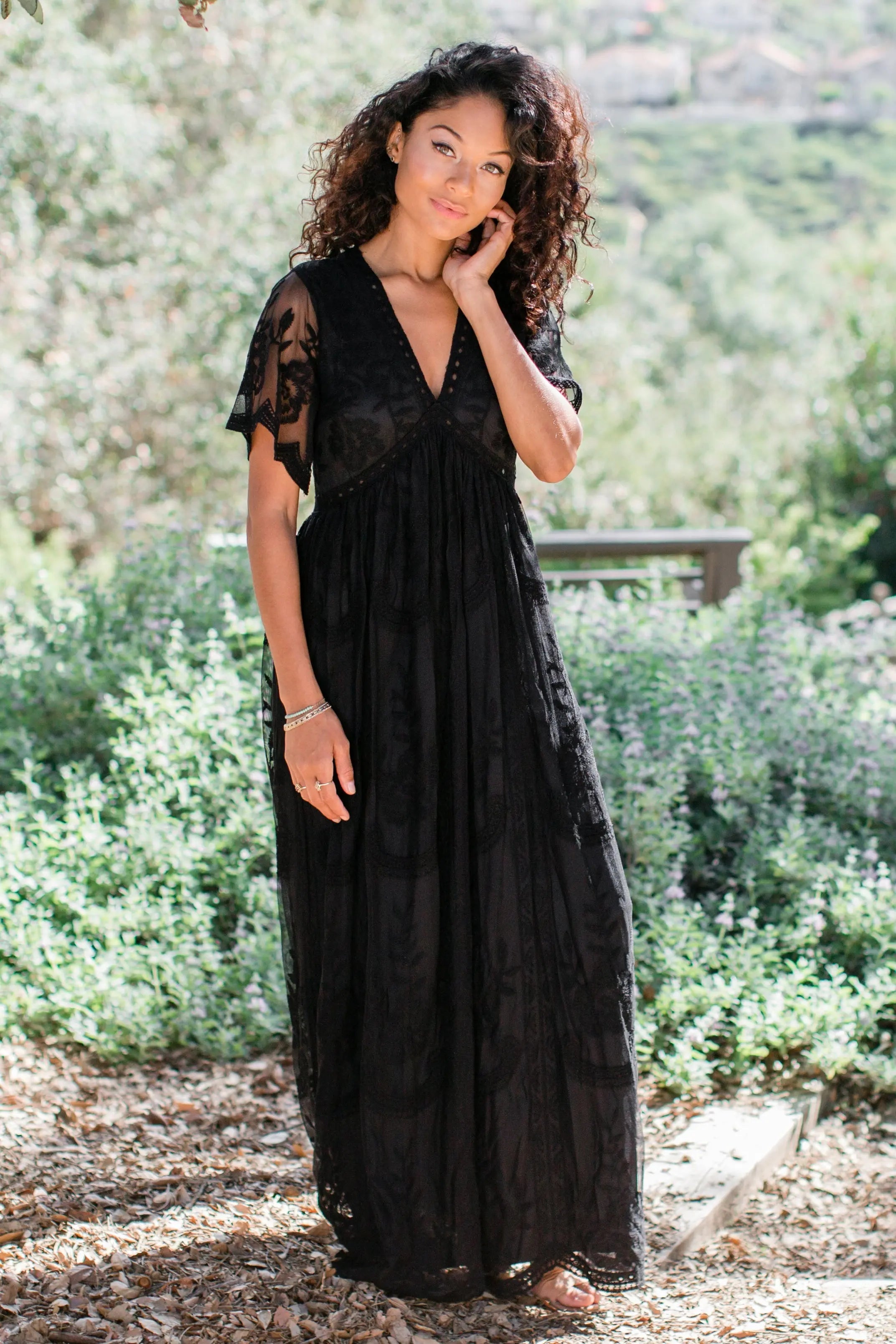 PinkBlush Black Lace Mesh Overlay Maxi Dress PinkBlush