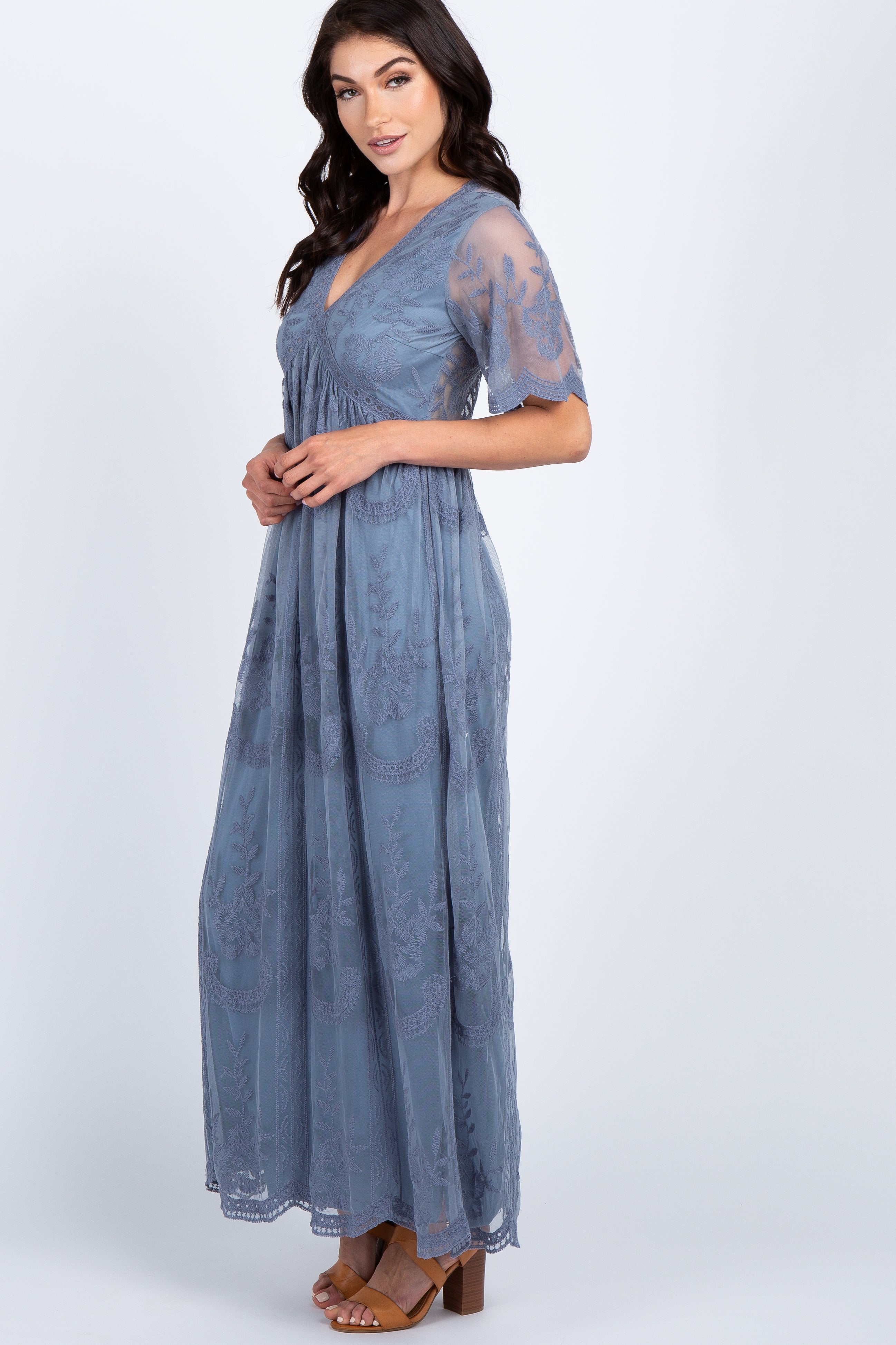 PinkBlush PinkBlush Blue Lace Mesh Overlay Maxi Dress - Alternate Angle
