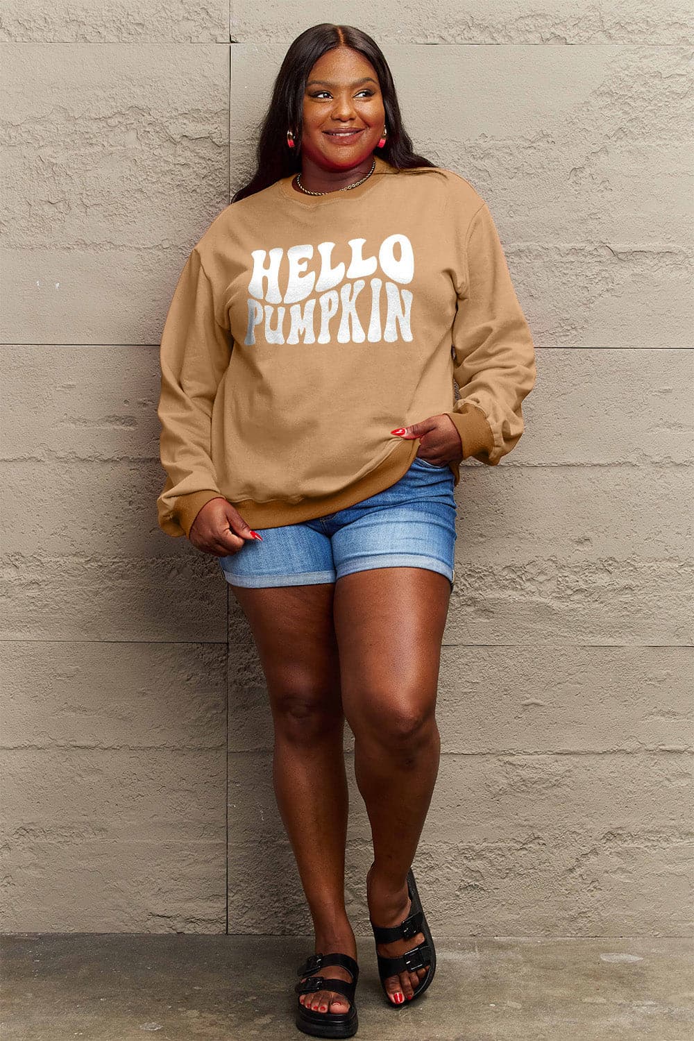 Simply Love Full Size HELLO PUMPKIN Graphic Sweatshirt.