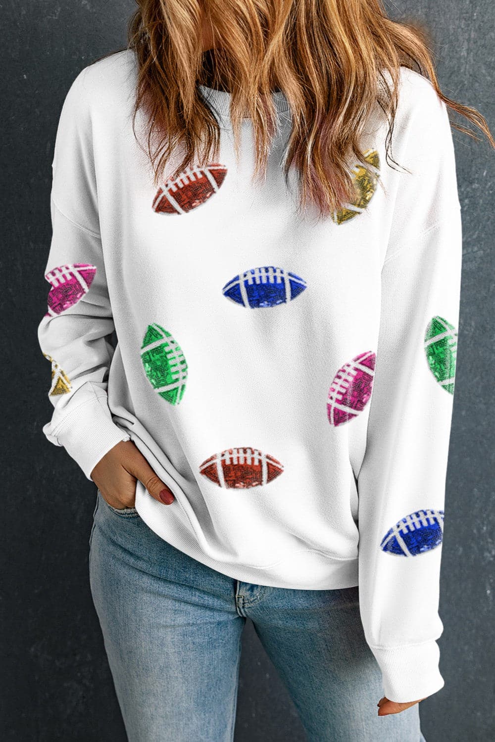 Football Round Neck Long Sleeve Sweatshirt.