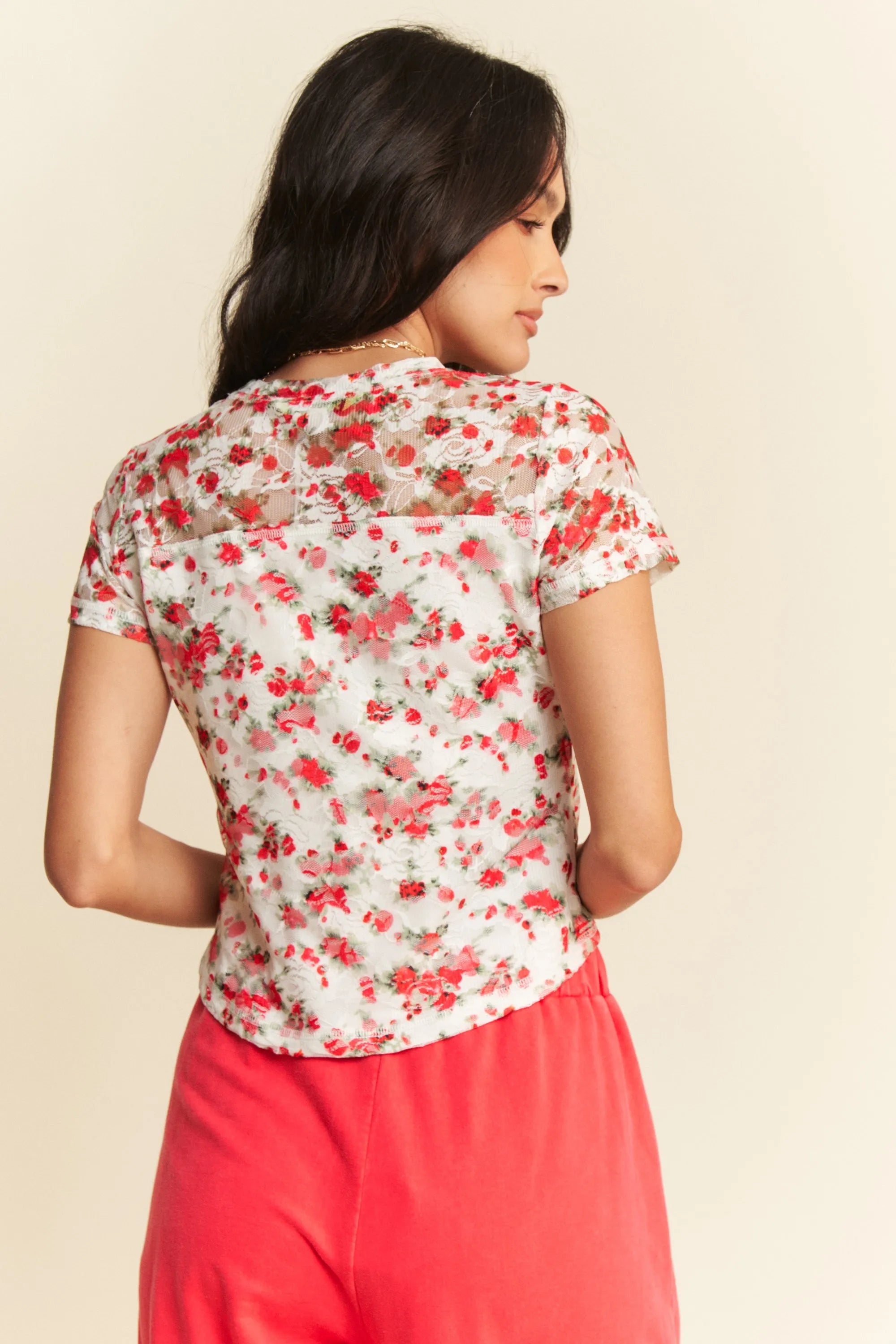 Davi & Dani Ribbon Short Sleeve Layered Mesh Top - Love Salve 