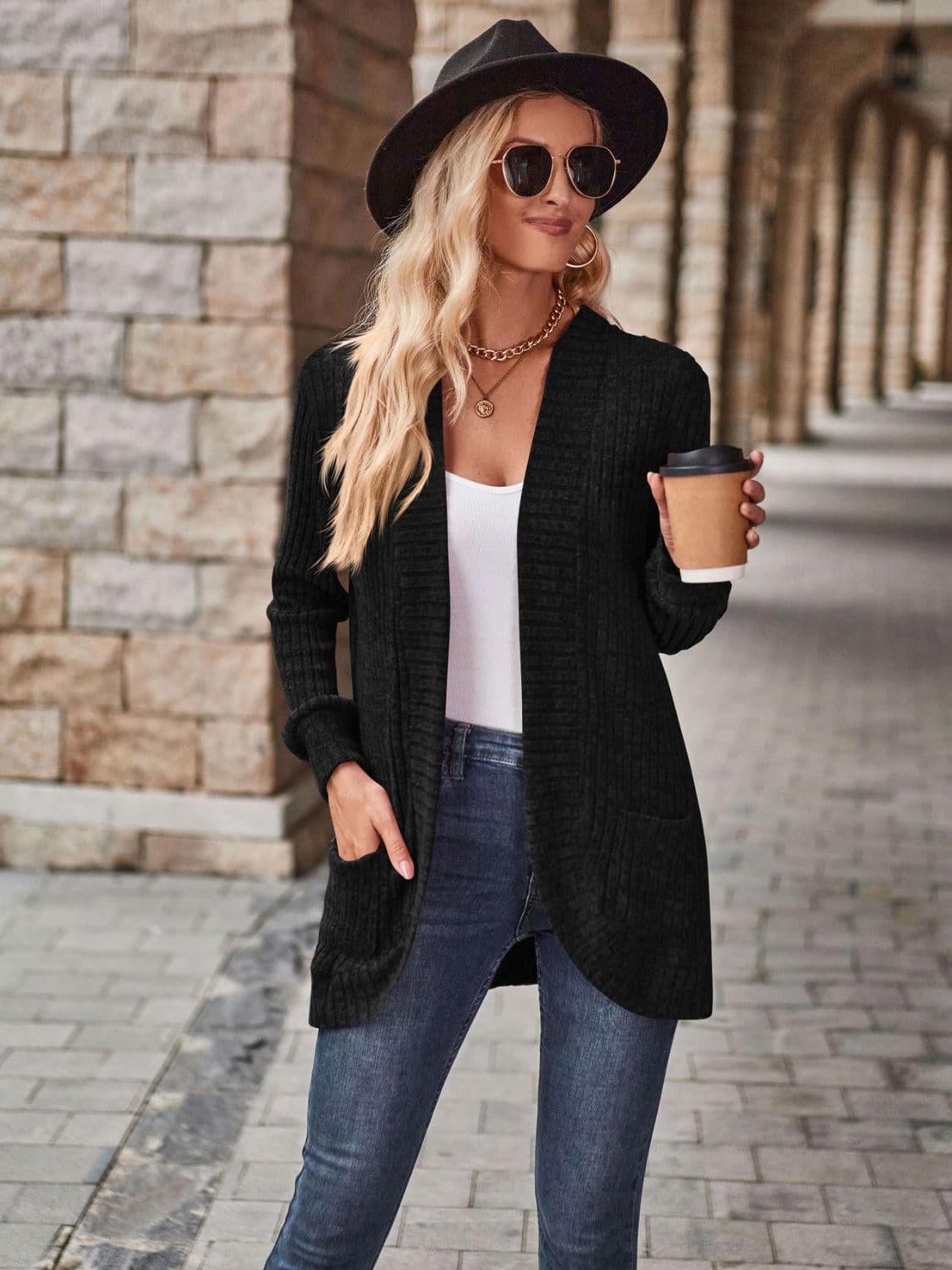 Open Front Cardigan with Pockets.