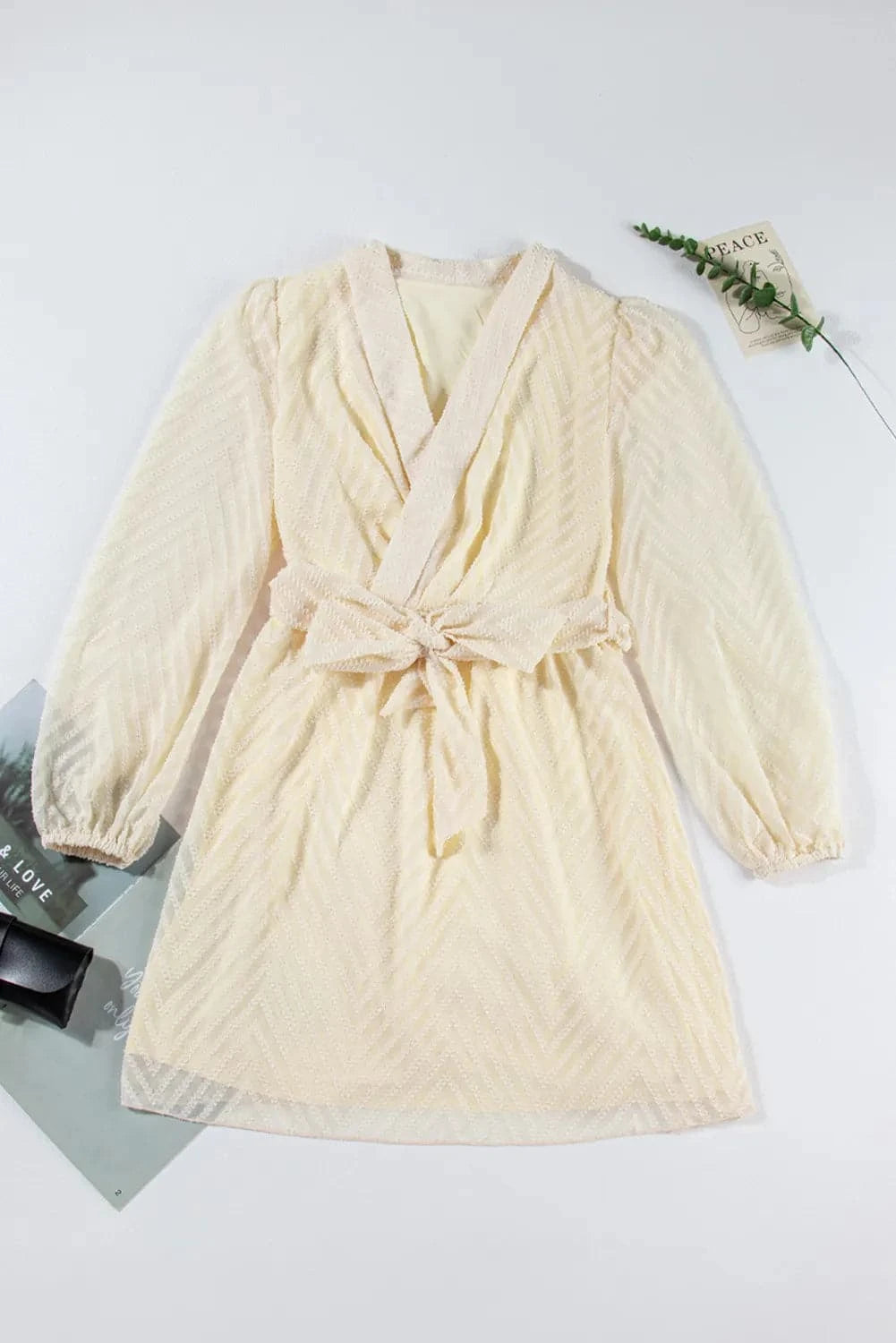 Surplice Long Sleeve Mini Dress.