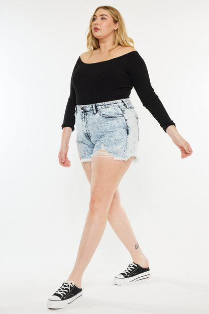 Kancan Full Size Distressed High Waist Denim Shorts.