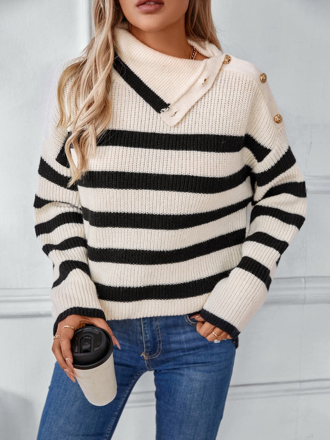 Stylish striped long sleeve knit top