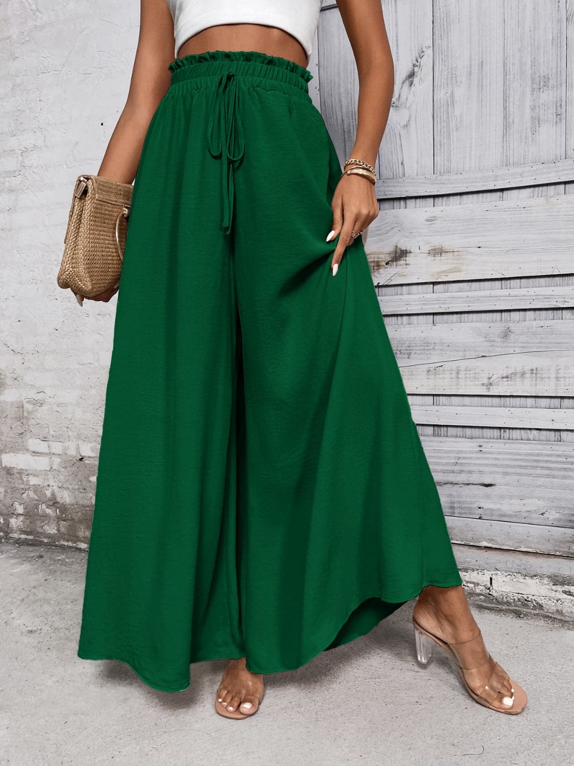 Tied High Waist Wide Leg Pants.