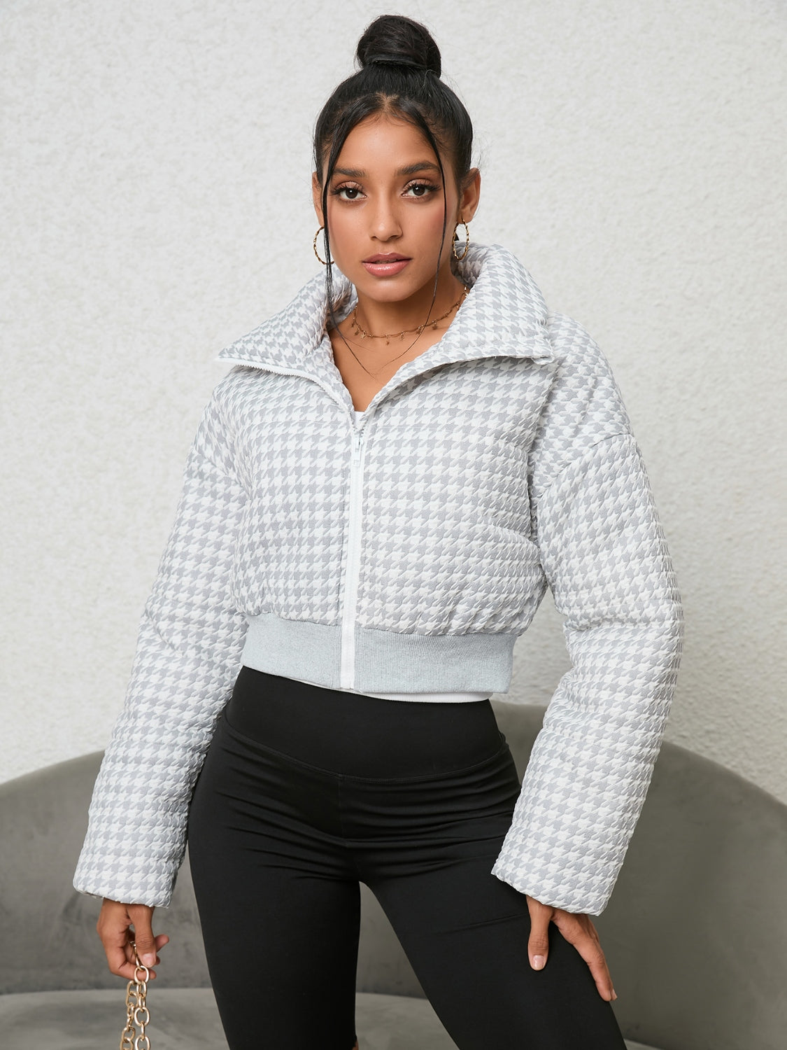 Houndstooth Zip-Up Jacket Coco’s Tee Boutique