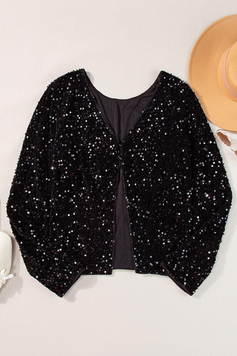 Sequin Round Neck Long Sleeve Blouse.