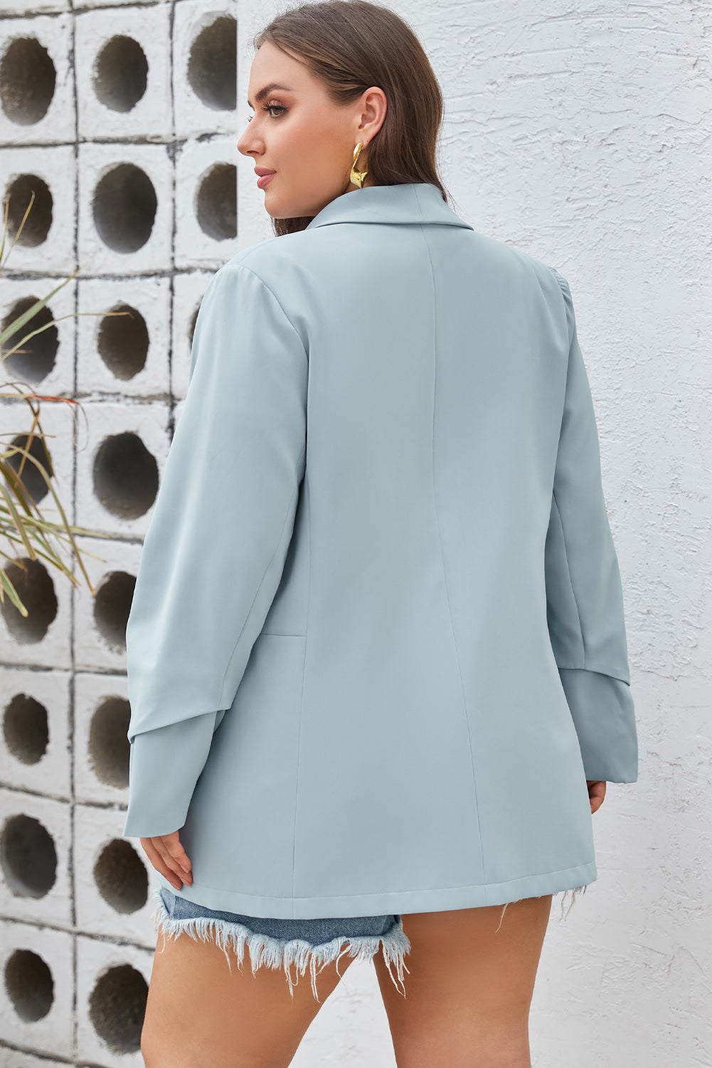 Sky blue plus size lapel blazer